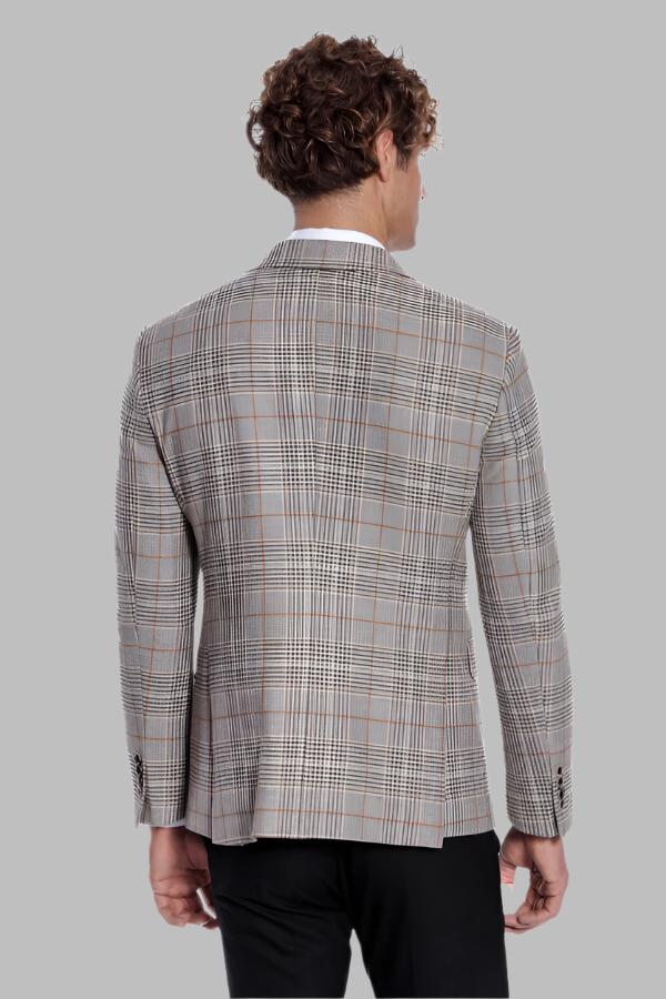 Checked Double Breasted Brown Men Blazer - Wessi