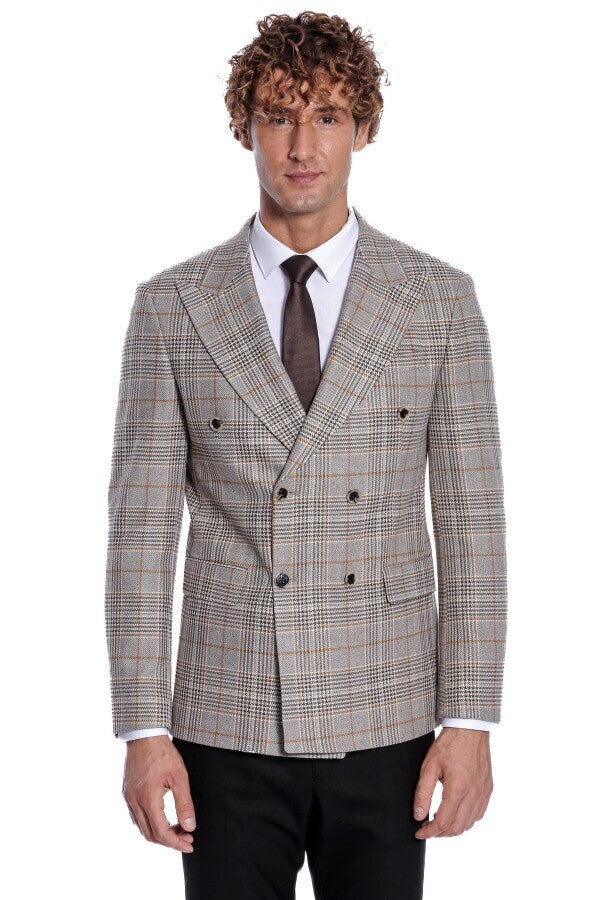 Mens plaid discount double breasted blazer