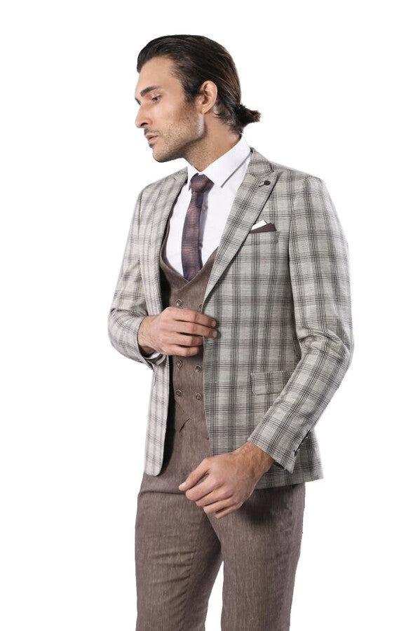 Checked Light Brown Mens Suit | Wessi