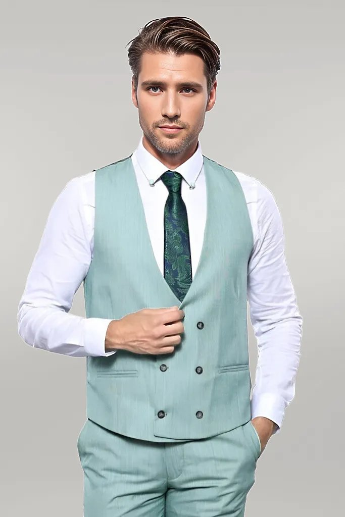 Checked Light Green Vested Suit | Wessi