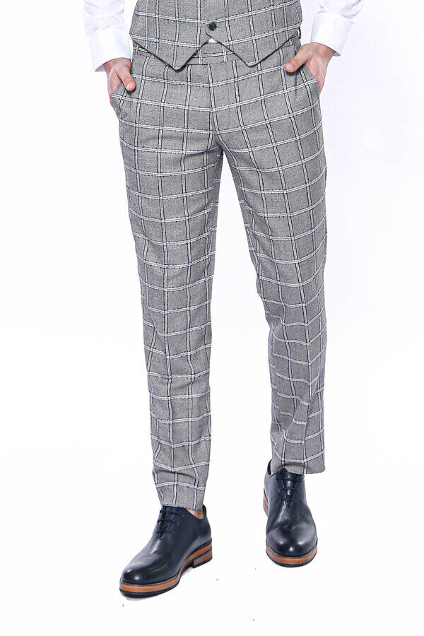 Checked Light Grey Men Pants - Wessi