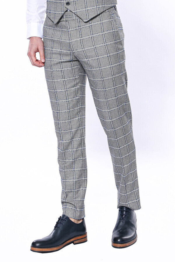 Checked Light Grey Men Pants - Wessi