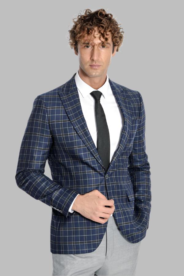 Blazer da uomo blu navy a quadri - Wessi