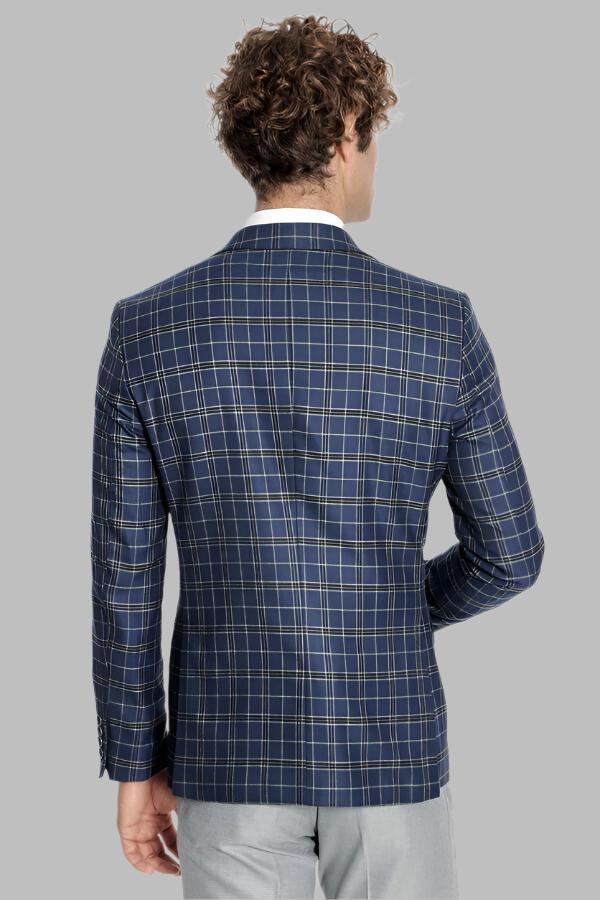 Checked Navy Blue Men Blazer - Wessi