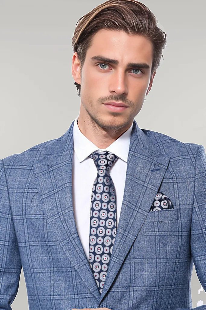Blazer da uomo blu slim fit a quadri con bottone singolo - Wessi