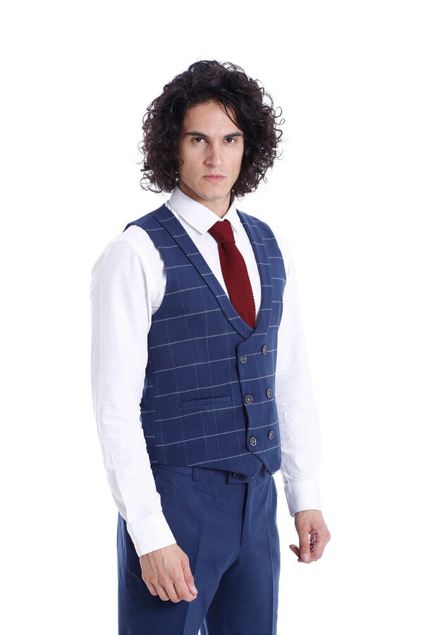 Conjunto Hombre Chaleco Cuadros Pantalón Liso - Wessi