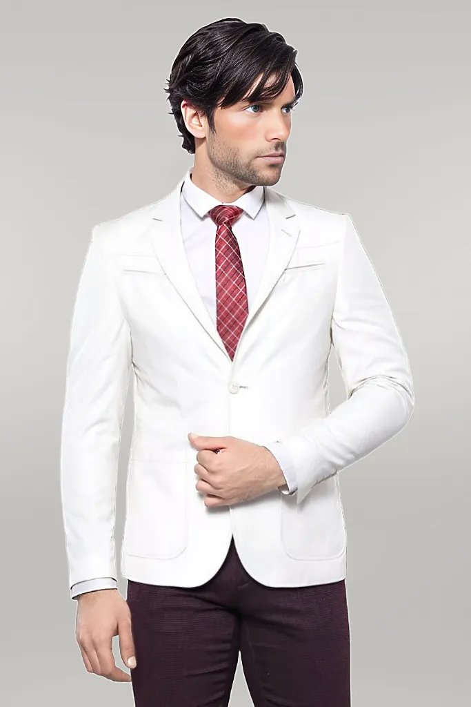 Giacca in lino color crema con dettaglio cerniera sul petto | Wess