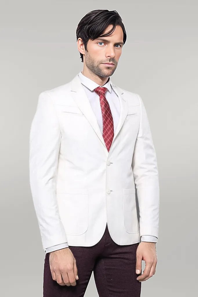 Giacca in lino color crema con dettaglio cerniera sul petto | Wess