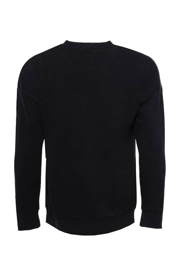 Sweat-shirt noir imprimé à col rond - Wessi