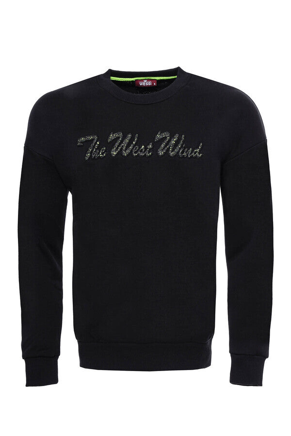 Sweat-shirt noir imprimé à col rond - Wessi