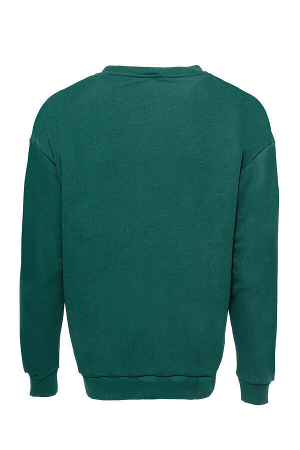 Circle Neck Front Printed Men's Green Sweatshirt - Wessi