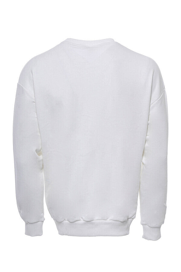 Circle Neck Front Printed Men's White Sweatshirt - Wessi