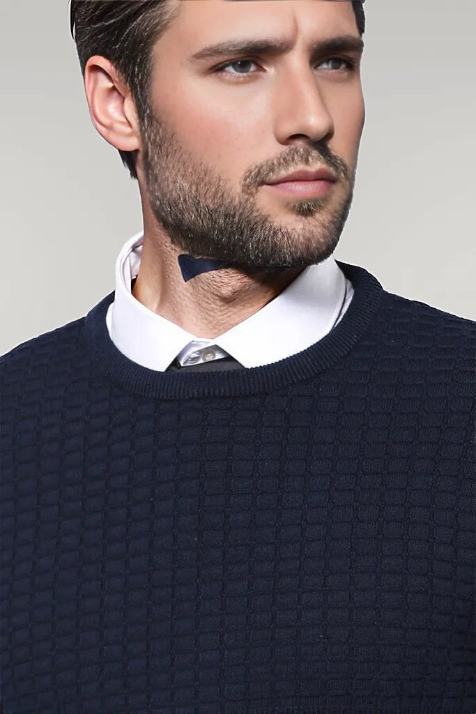 Circle Neck Navy Sweater - Wessi