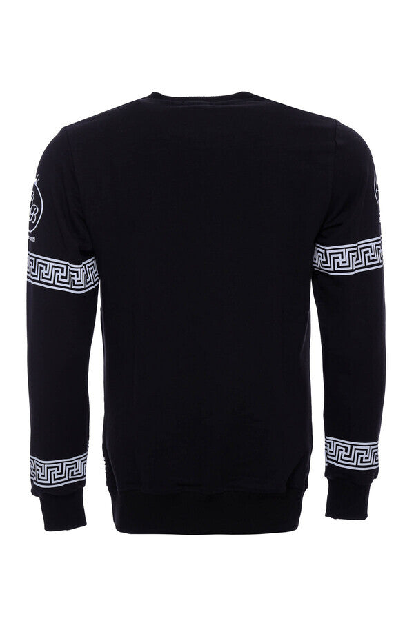 Sweat-shirt blanc imprimé à col rond sur noir - Wessi