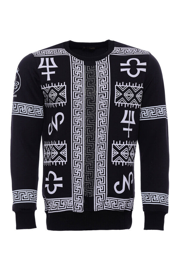 Sweat-shirt blanc imprimé à col rond sur noir - Wessi