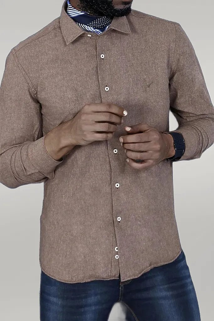 Patterned Wool Dark Brown Shirt - Wessi