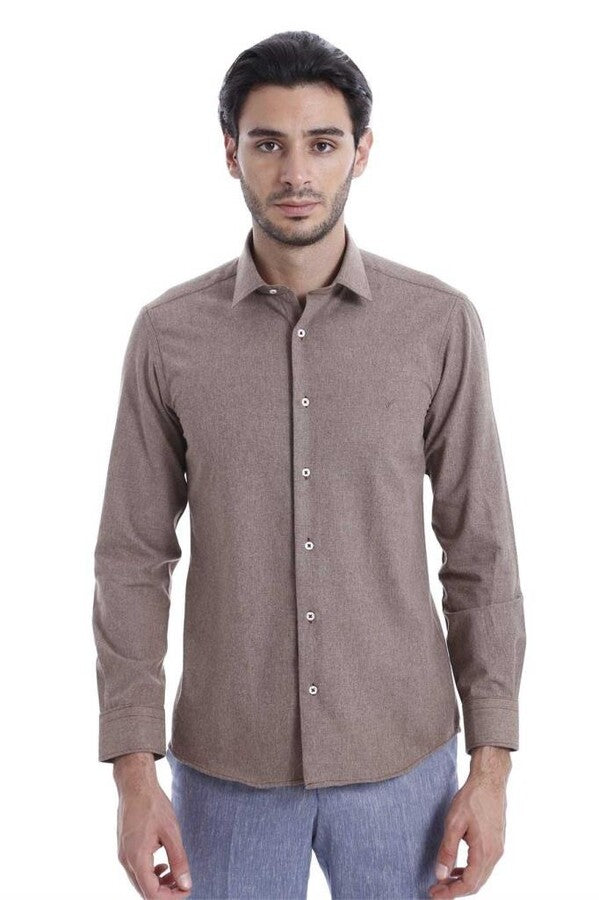 Patterned Wool Dark Brown Shirt - Wessi