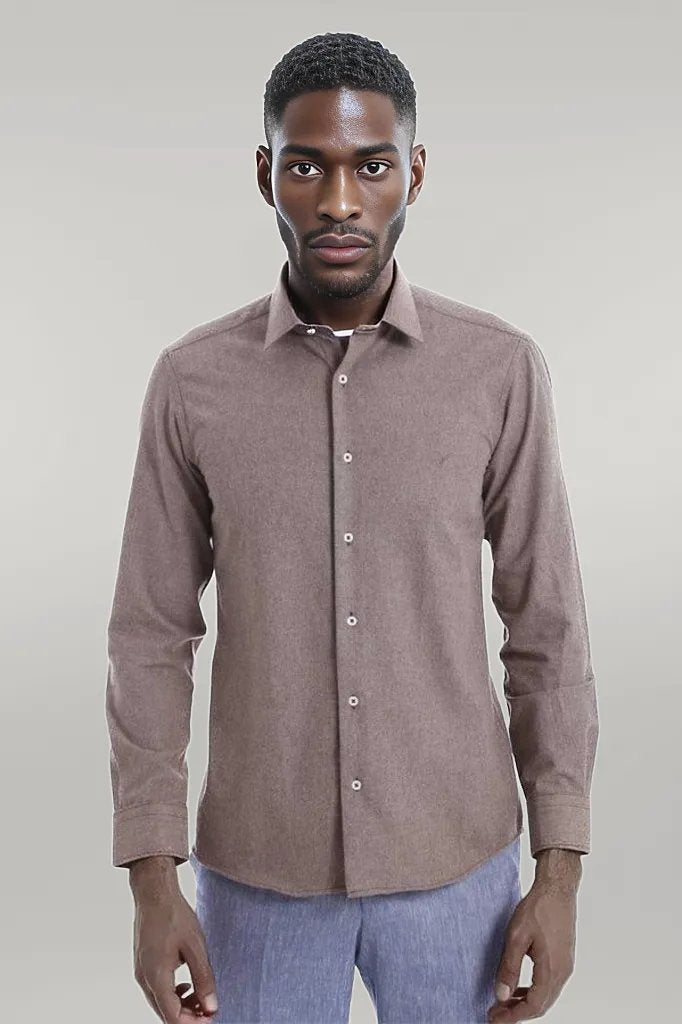 Patterned Wool Dark Brown Shirt - Wessi