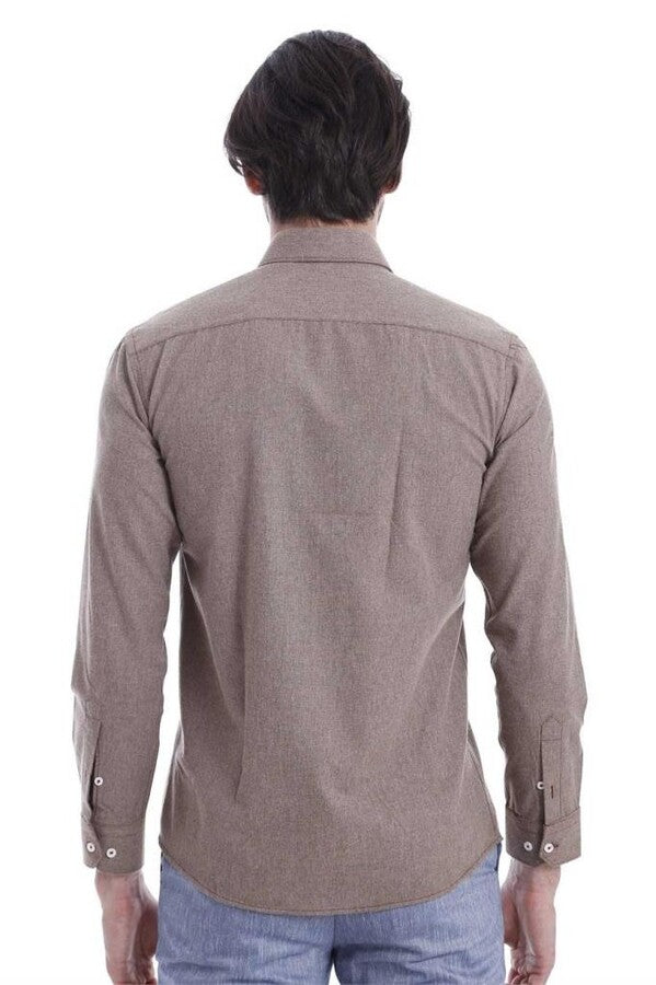 Patterned Wool Dark Brown Shirt - Wessi