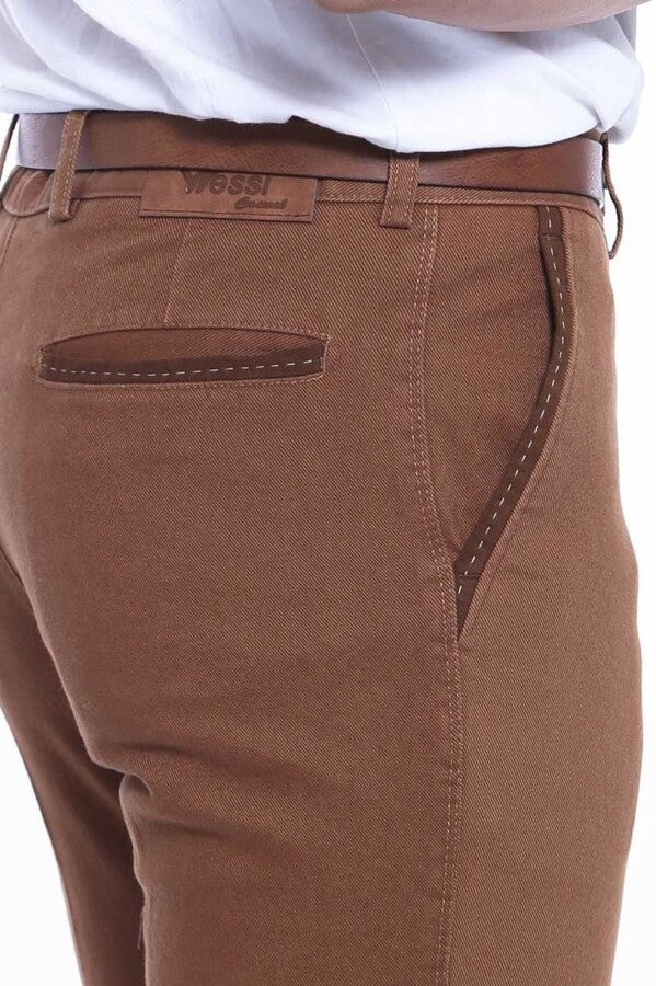 Cotton Dot Pocket Brown Men Pants - Wessi