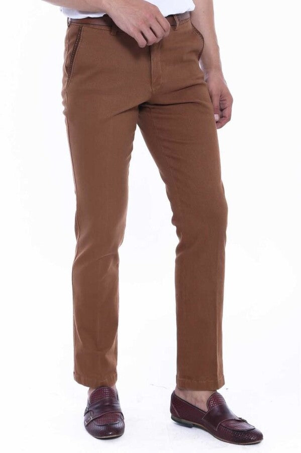 Cotton Dot Pocket Brown Men Pants - Wessi