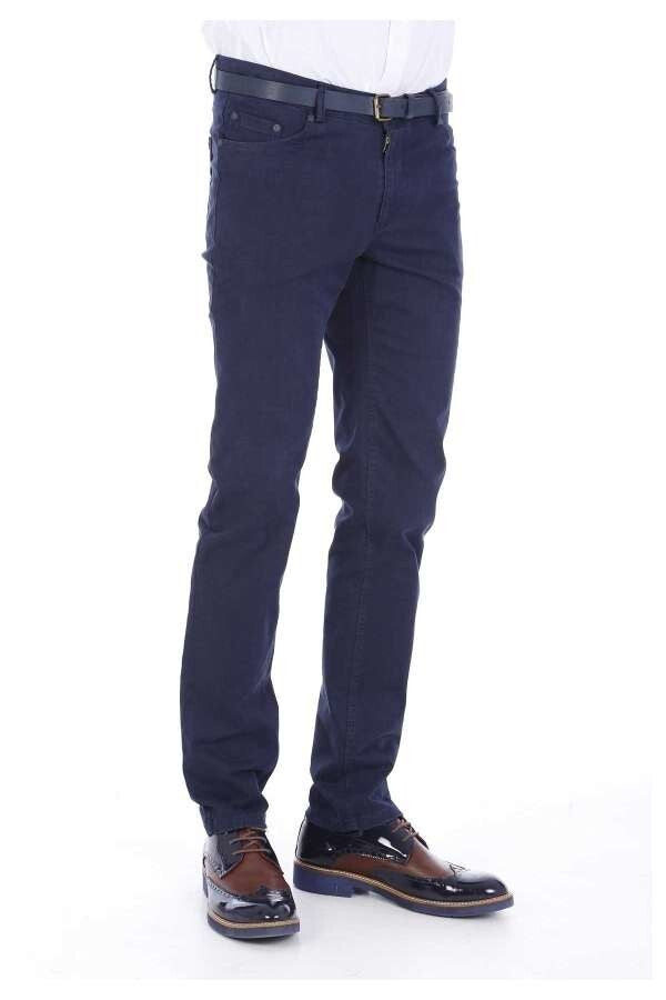 Cotton Five Pockets Navy Blue Men Pants - Wessi