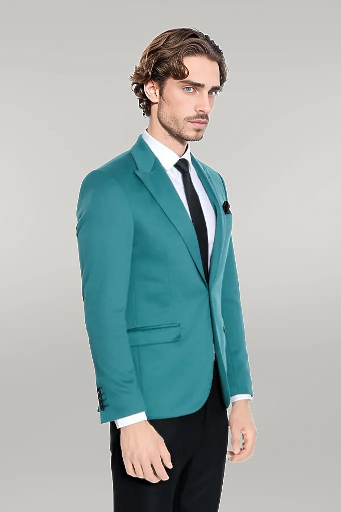 Cotton Slim Fit Plain Green Men Blazer - Wessi