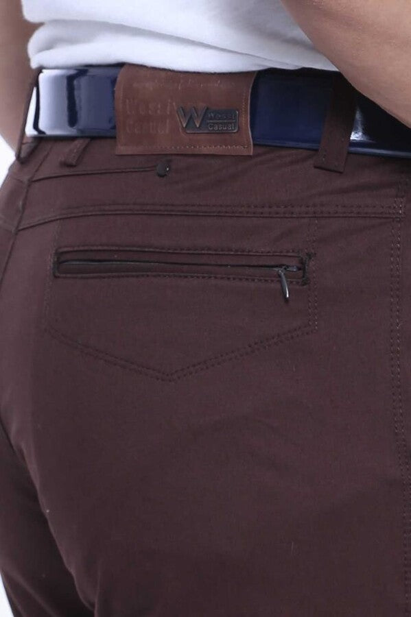 Cotton Slim Fit Washed Fabric Brown Men Pants - Wessi