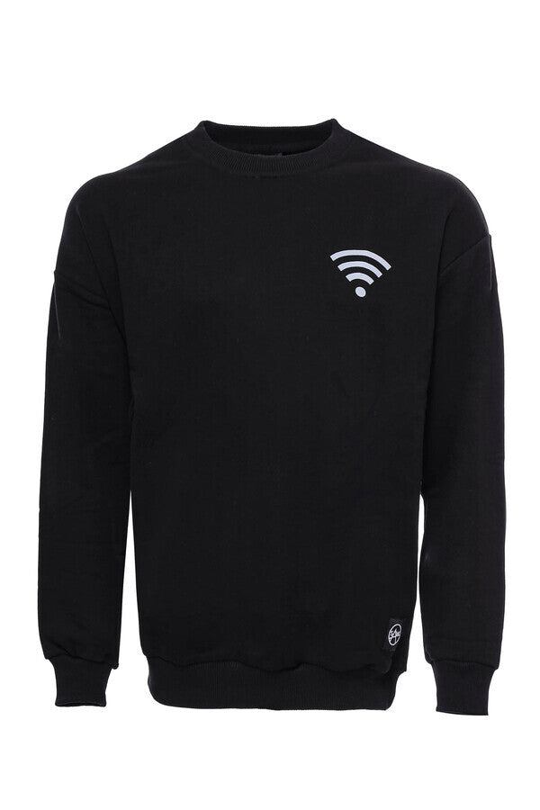 Sweat-shirt noir imprimé des deux côtés à col rond - Wessi