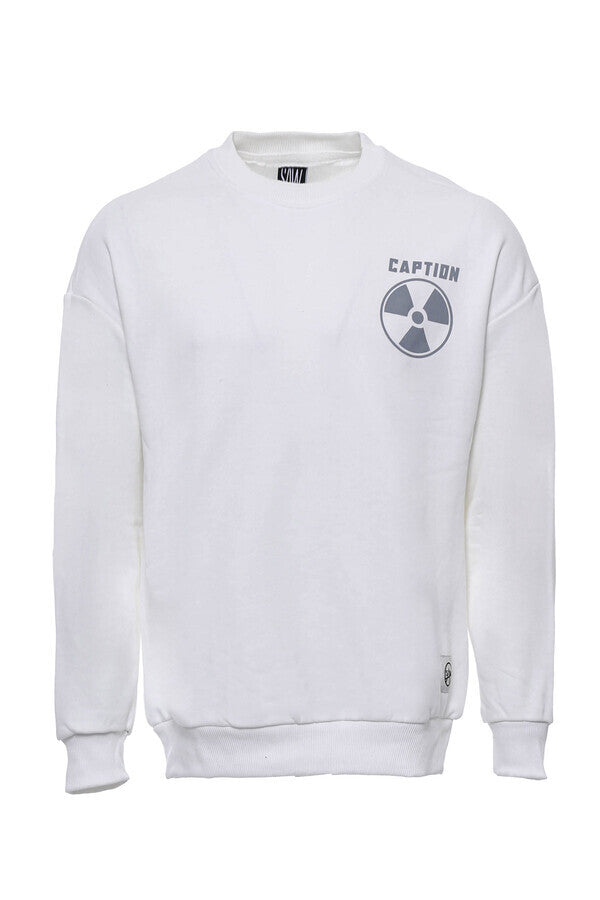 Sudadera Blanca Con Cuello Redondo Estampada En Ambos Lados - Wessi