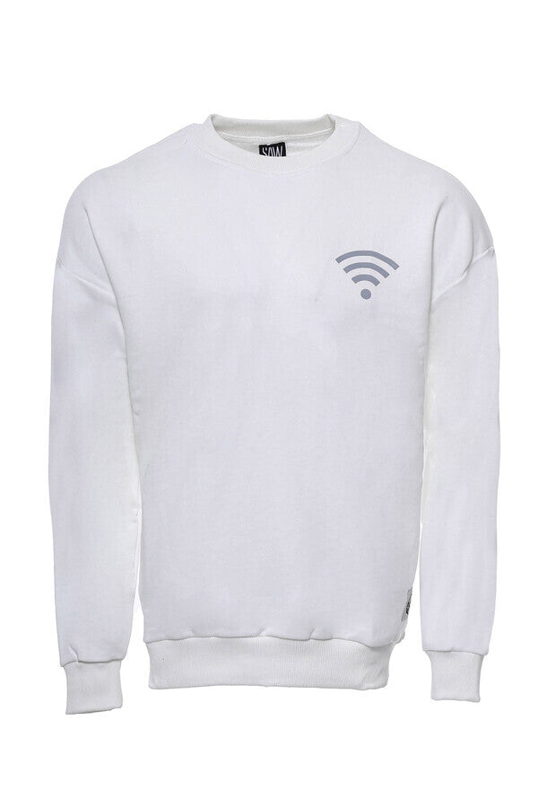 Sweat-shirt blanc imprimé des deux côtés à col rond - Wessi