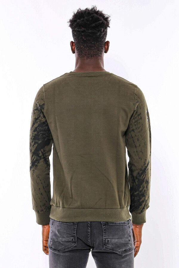Dark Green Patterned Slim Fit Sweatshirt - Wessi