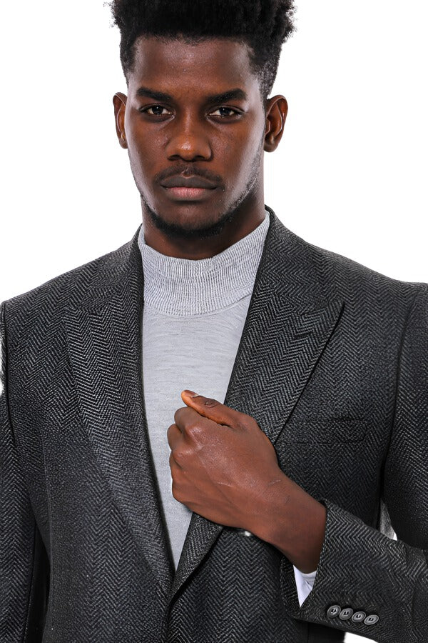 Dark Grey Patterned Slim Fit Blazer Wessi
