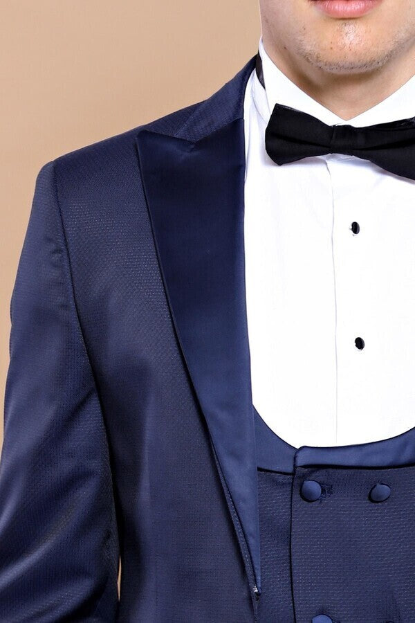 Detachable Lapel Navy Blue Men Tuxedo - Wessi