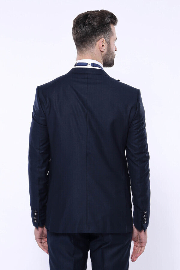 Detachable Lapel Navy Blue Tuxedo | Wessi