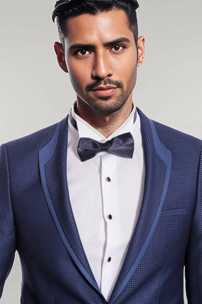 Dot Patterned Dark Blue Tuxedo - Wessi