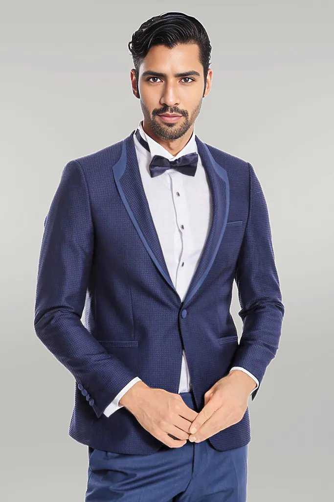 Dot Patterned Dark Blue Tuxedo - Wessi