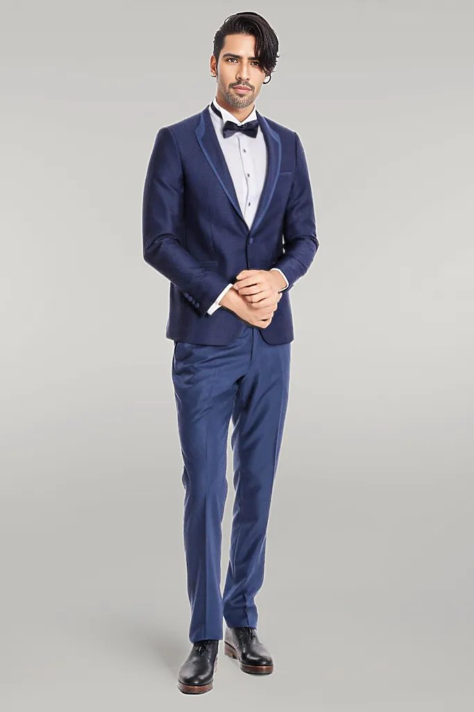 Dot Patterned Dark Blue Tuxedo - Wessi