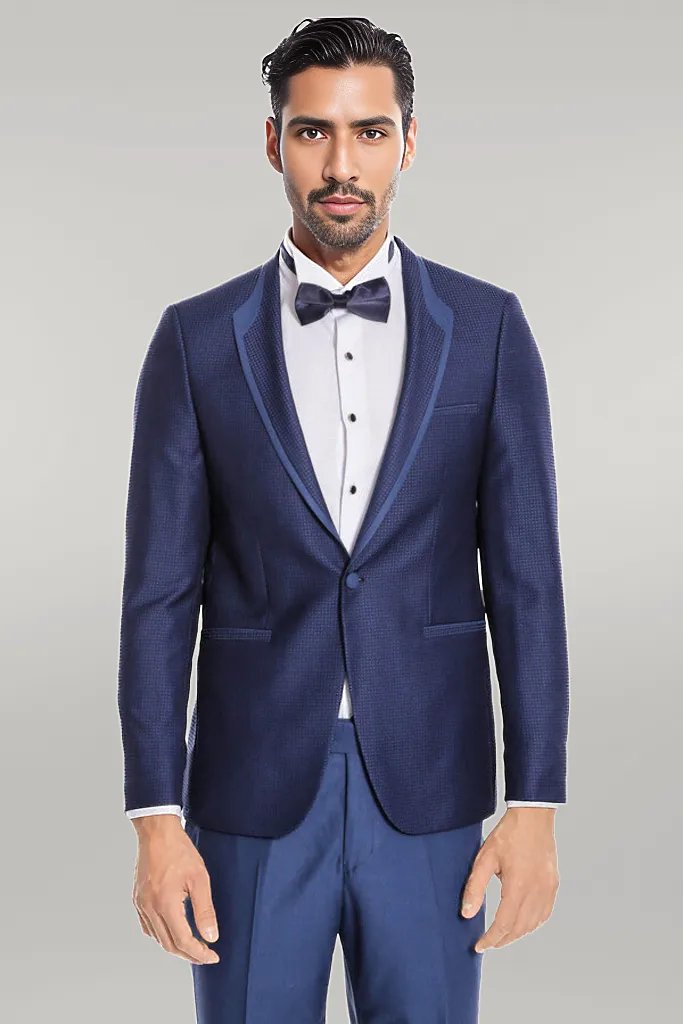 Dot Patterned Dark Blue Tuxedo - Wessi