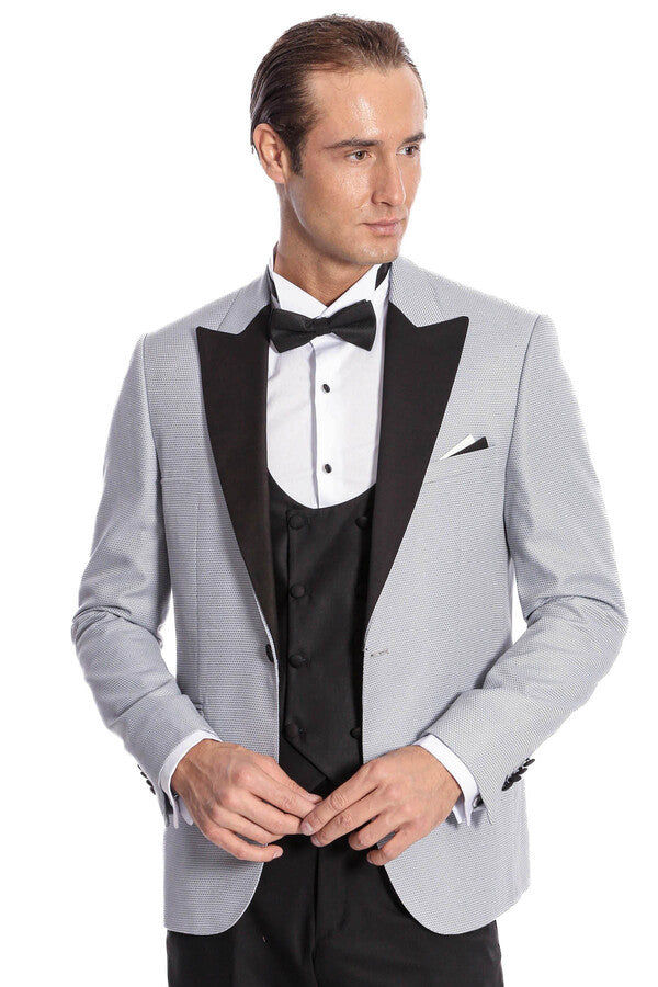 Dot Patterned Grey Vested Tuxedo - Wessi