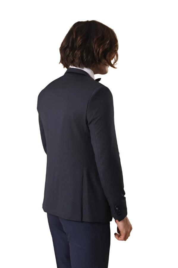 Dot Patterned Vested Dark Blue Wedding Suit | Wessi - Wessi