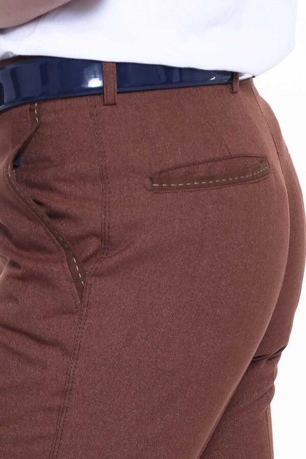 Dot Pockets Slim Fit Cotton Tan Men Pants - Wessi