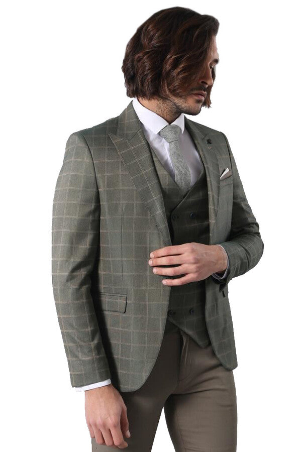 Double Breasted Green Plaid Mens Suit | Wessi