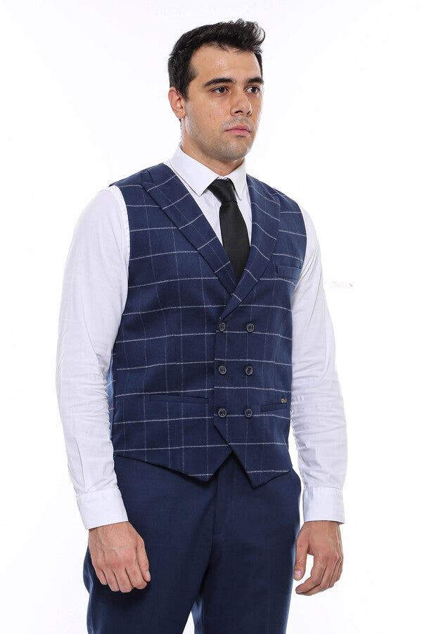Gilet Homme Bleu à Double Boutonnage à Carreaux - Wessi