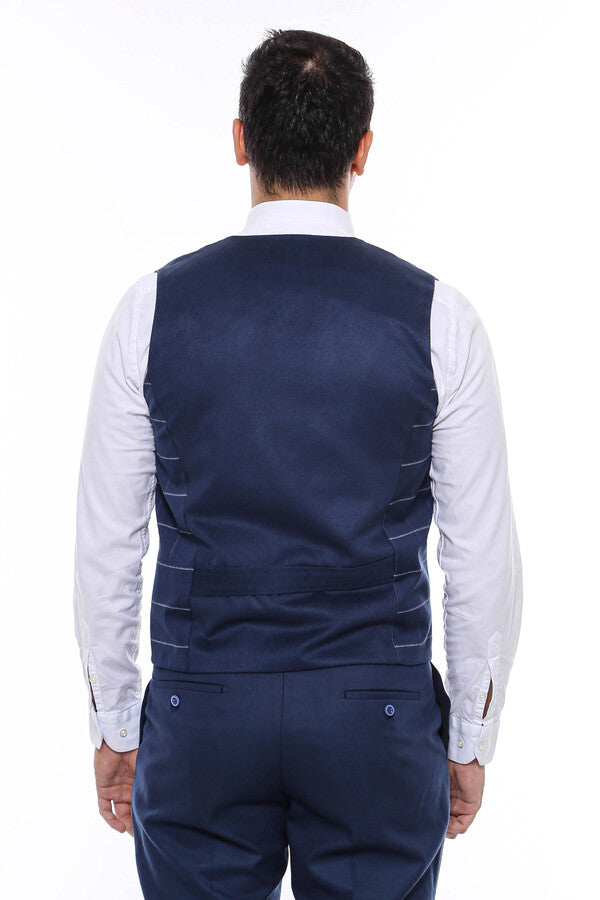 Gilet Homme Bleu à Double Boutonnage à Carreaux - Wessi
