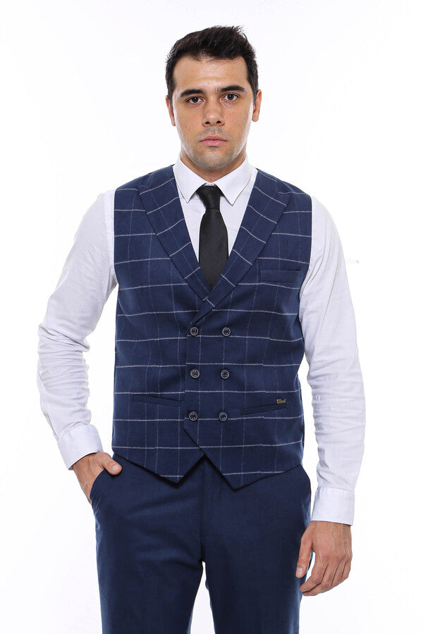 Gilet Homme Bleu à Double Boutonnage à Carreaux - Wessi