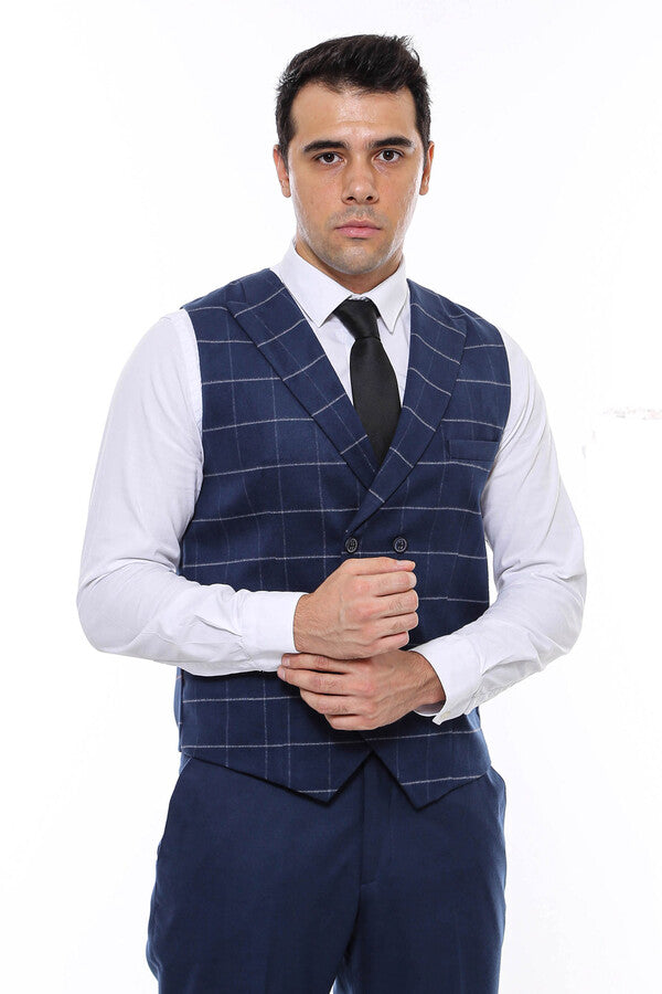 Gilet Homme Bleu à Double Boutonnage à Carreaux - Wessi