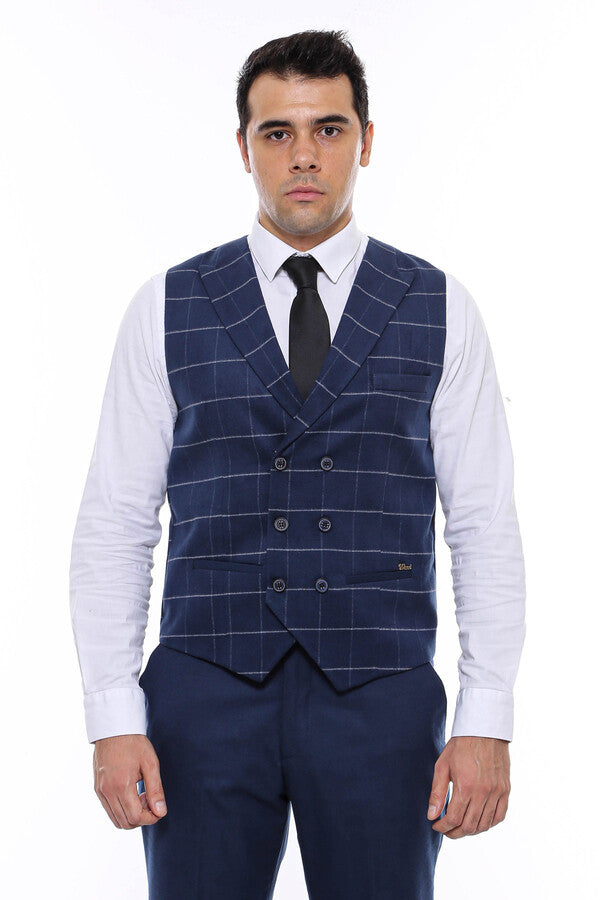 Gilet Homme Bleu à Double Boutonnage à Carreaux - Wessi