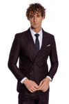 Double Breasted Plain Wide Lapel Purple Men Suit - Wessi