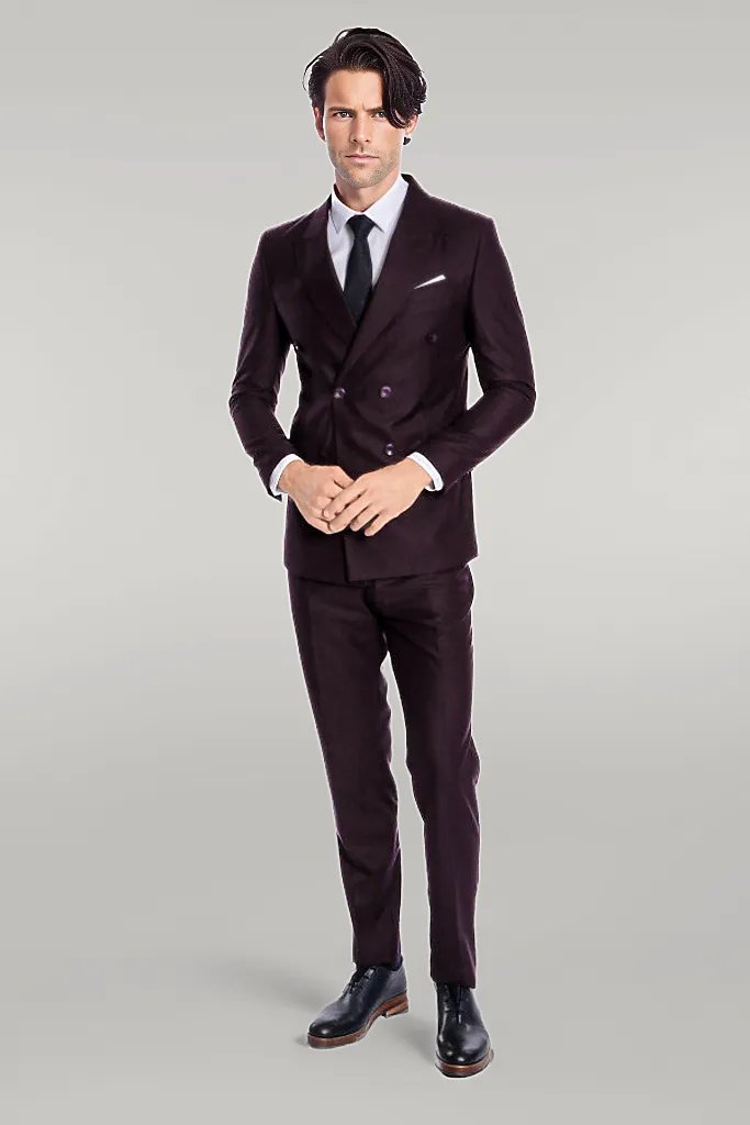 Double Breasted Plain Wide Lapel Purple Men Suit - Wessi